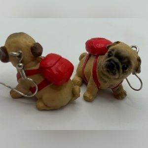 Pug Dog with red backpack Dangle earrings